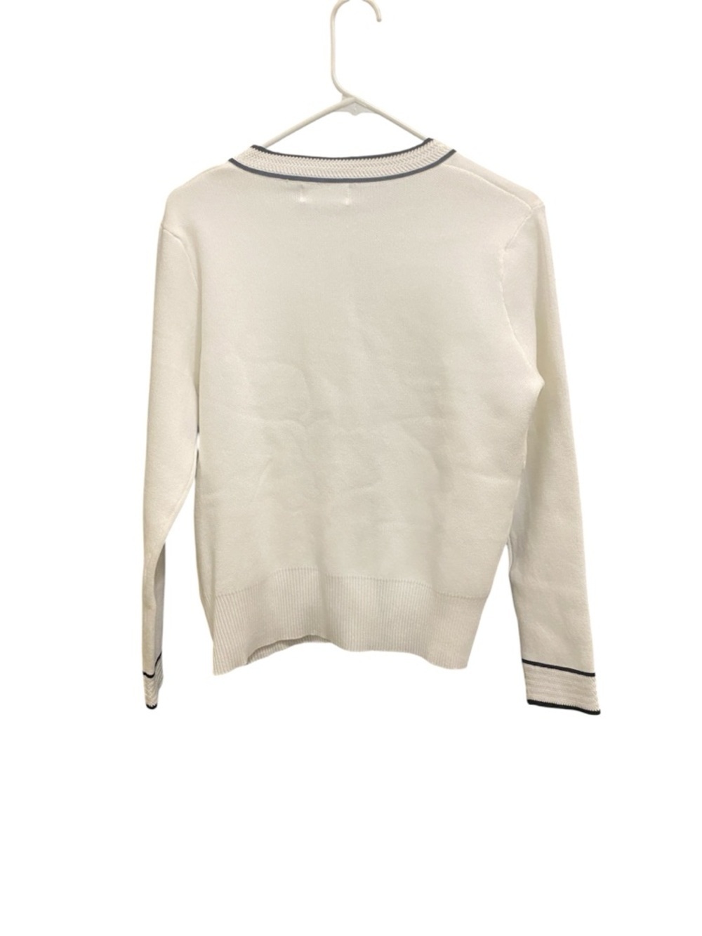 Classic White Knit Cardigan with Navy Trim – Button Front size medium - Picture 4 of 17